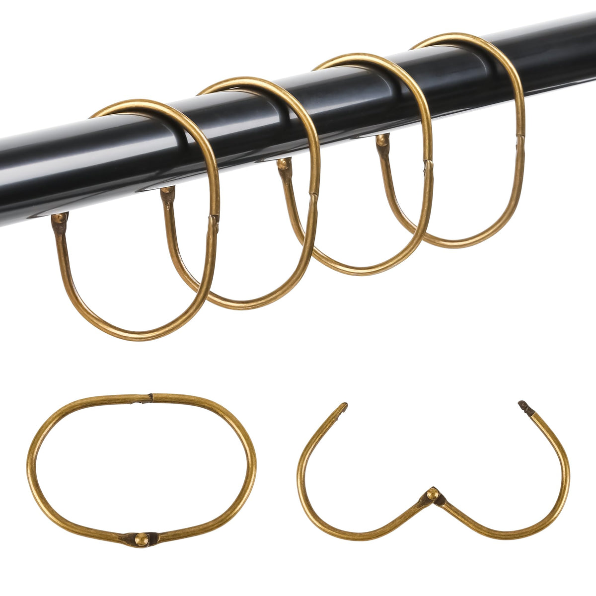 Mafeigu 30Pcs Shower Curtain Hooks,Metal Oval Shower Curtain Hooks, Roman Rings,Rustproof Decorative Rings (30, Oval-Bronze)