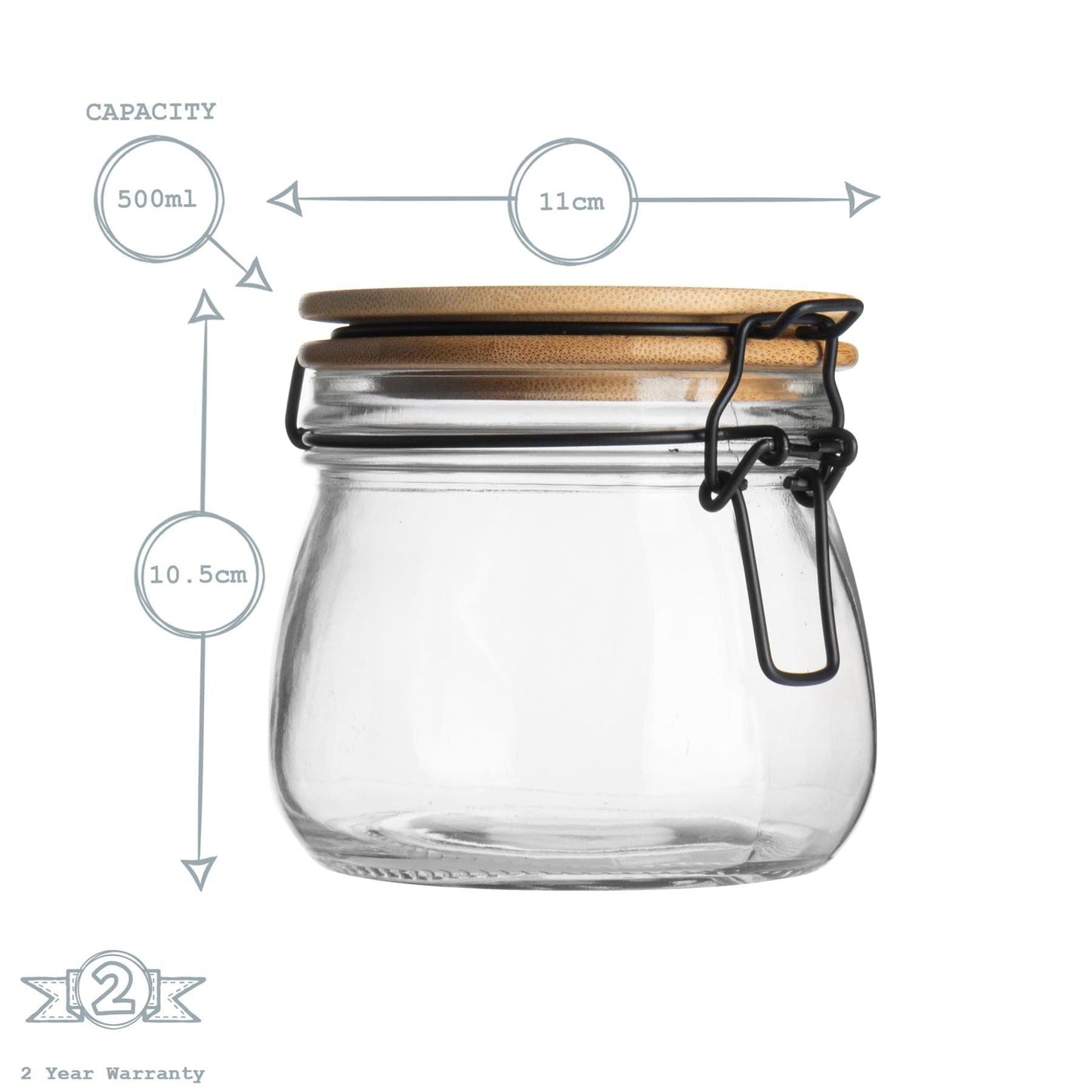 500ml Air tight overnight oats Glass Storage Jar with Wooden Clip Lid