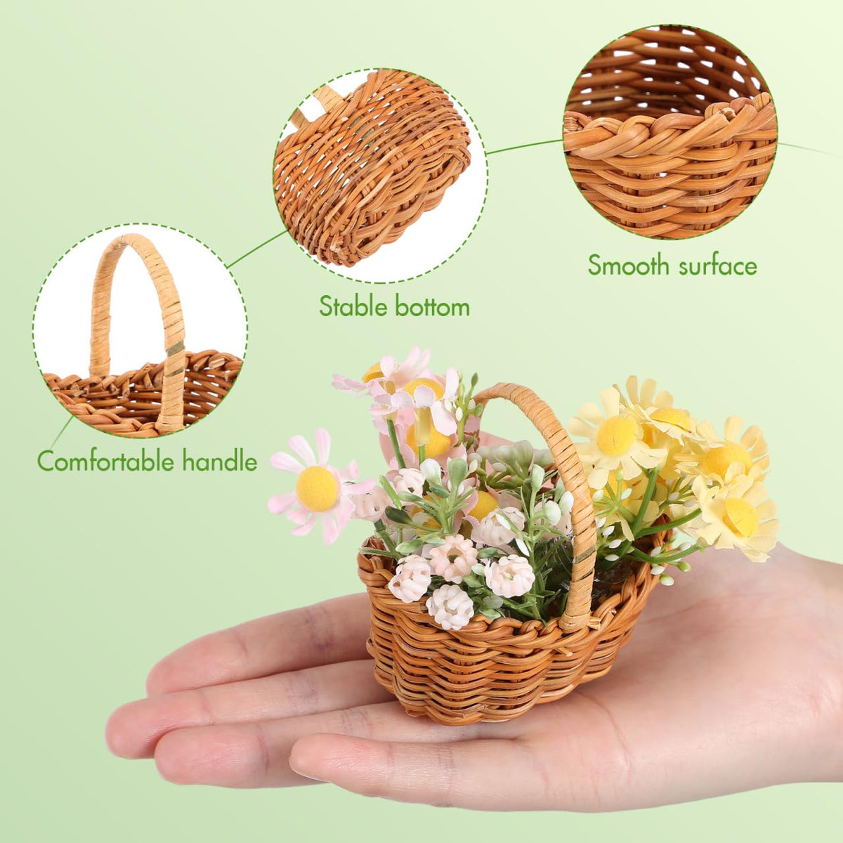 UKCOCO 2pcs Miniature Woven with Handles Small Farmhouse Storage Basket for Weddings Parties and Home Decor Rustic Flower Arrangement