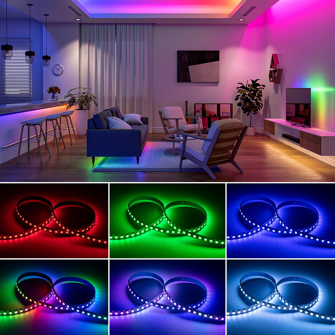 BTF-LIGHTING WS2812b 16.4ft 5m 60leds/Pixels/m Individually Addressable 5050SMD LED White Board Waterproof IP67 Flexible Full Color DC5V for Indoor