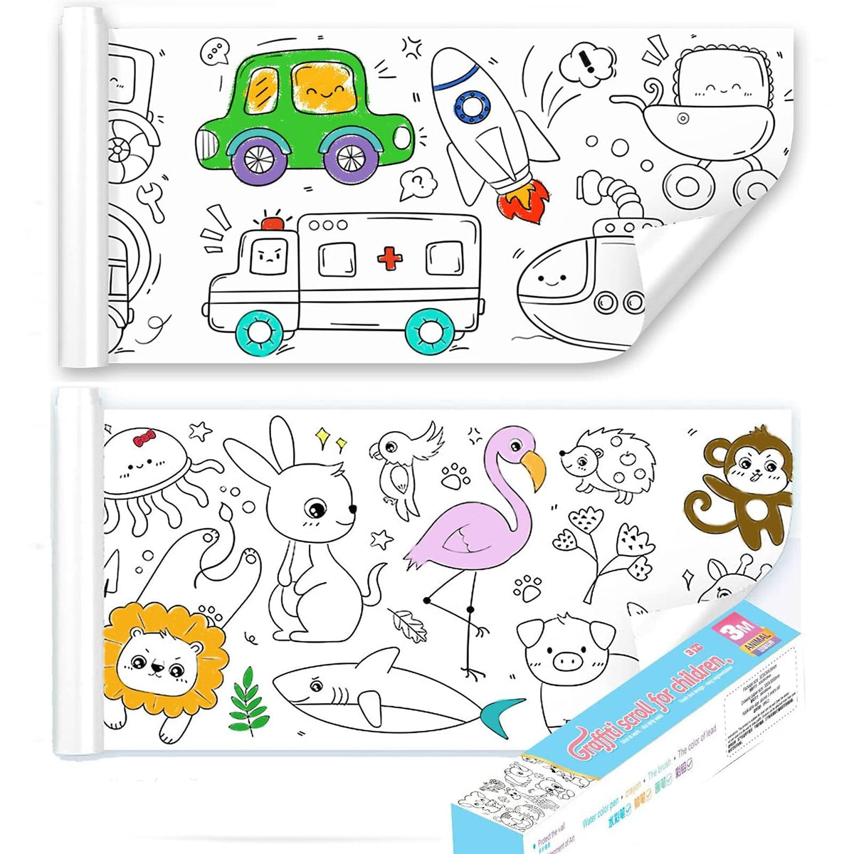 JOYVOVO 2Pcs Children's Drawing Roll, Coloring Paper Roll for Kids, Drawing Paper Roll, Drawing Art Sketch Painting for Toddlers, 3m DIY Drawing Art