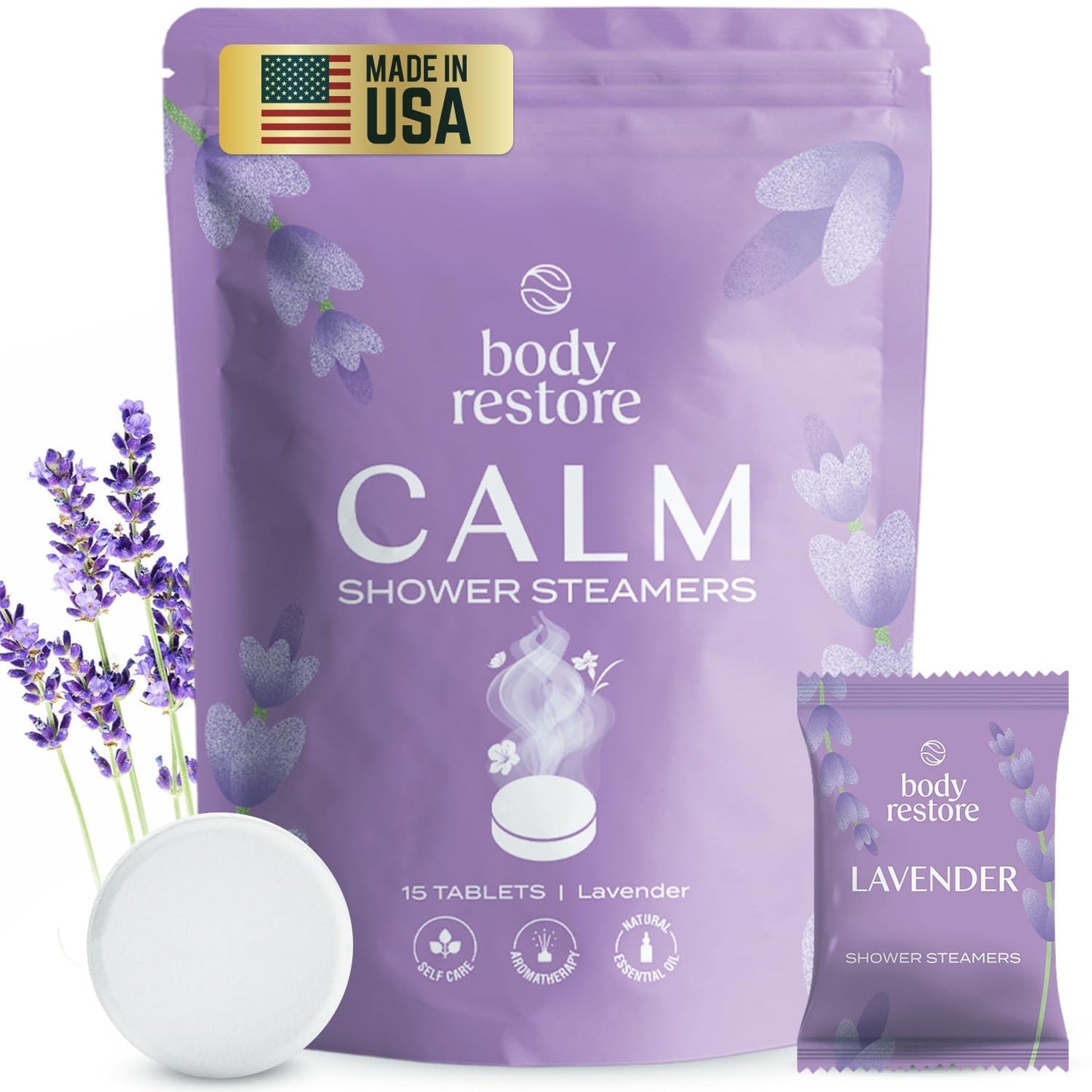 Body Restore Shower Steamers Aromatherapy 15 Pack - Relaxation Birthday Gifts for Women and Men, Travel Essentials, Stress Relief and Self Care -