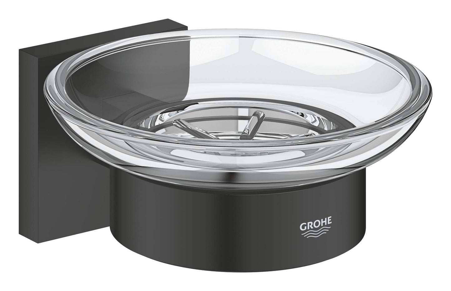 GROHE Start Cube QuickFix Soap Dish with Holder (Material: Glass & Metal, Wall Mounted, Concealed Fastening, with Screws & Dowels), Size 125 mm, Easy