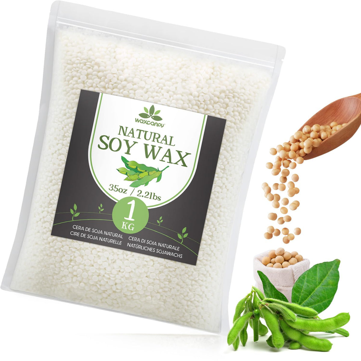 Soy Wax, Waxcanpy Natural Candle Wax, Premium Soy Wax for Candle Making, 1KG Organic Soy Wax - No additives, Harmless and Pure, Various Sizes