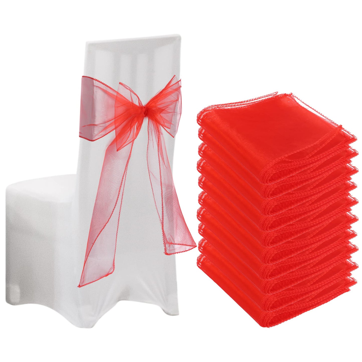 Creaher 10pcs Organza Chair Bows, 22x280cm Red, Wedding & Party Decorations, Waterproof, Easy-to-use