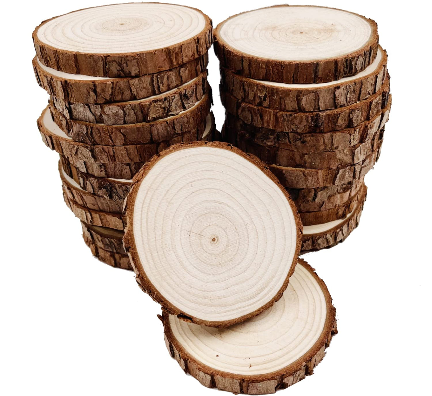 Unfinished Natural with Tree Bark Wood Slices 30 Pcs 6-7cm Disc Coasters Wood Coaster Pieces Craft Wood kit Circles Crafts Christmas Ornaments DIY