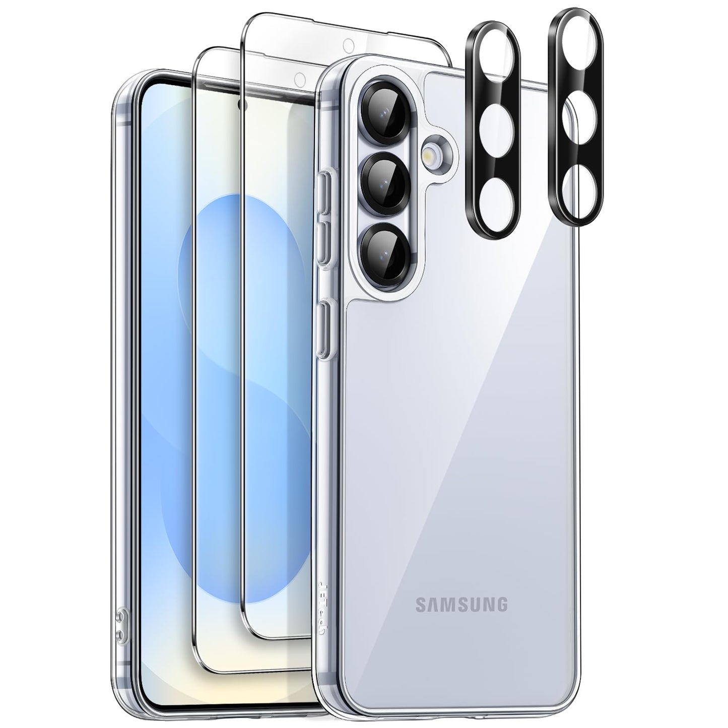 JETech Case for Samsung Galaxy S25 5G with 2-Pack Each Tempered Glass Screen Protector and Camera Lens Protector, 5 in 1 Non-Yellowing Shockproof