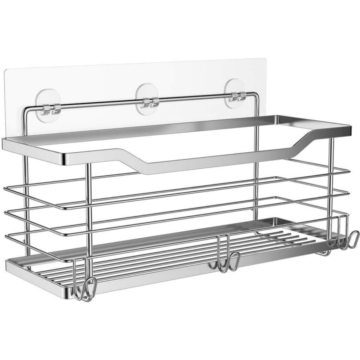 Oriware Adhesive Shower Caddy Organiser Basket Bathroom Shelf Storage Wall Mounted SUS304 Stainless Steel No Drilling