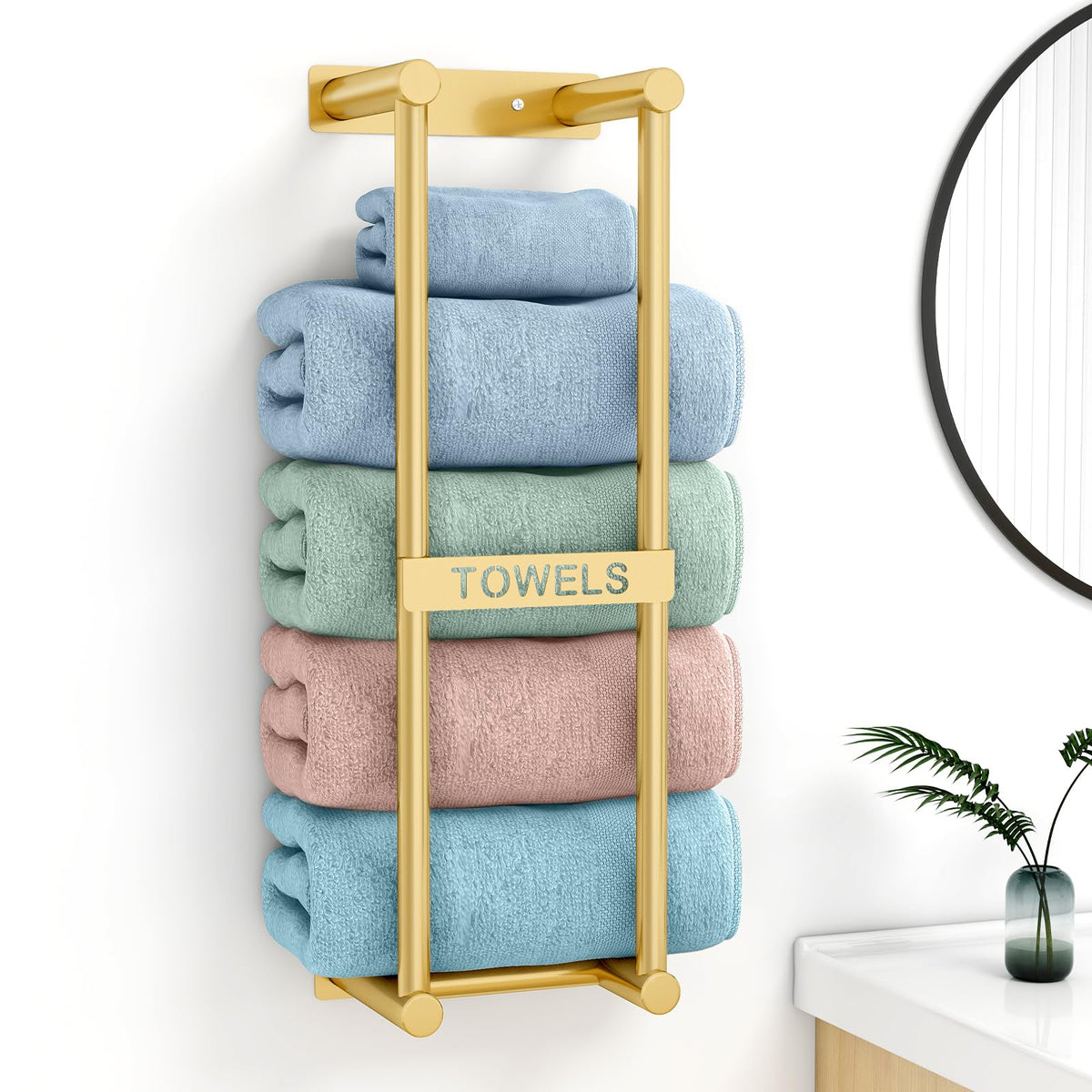 STWWO Towel Rack Wall Mounted Bath Towel Holder 56cm Bathroom Towel Holder for 4 Large Bath Sheets Rolled Towels Storage for Small Bathroom Organizer,