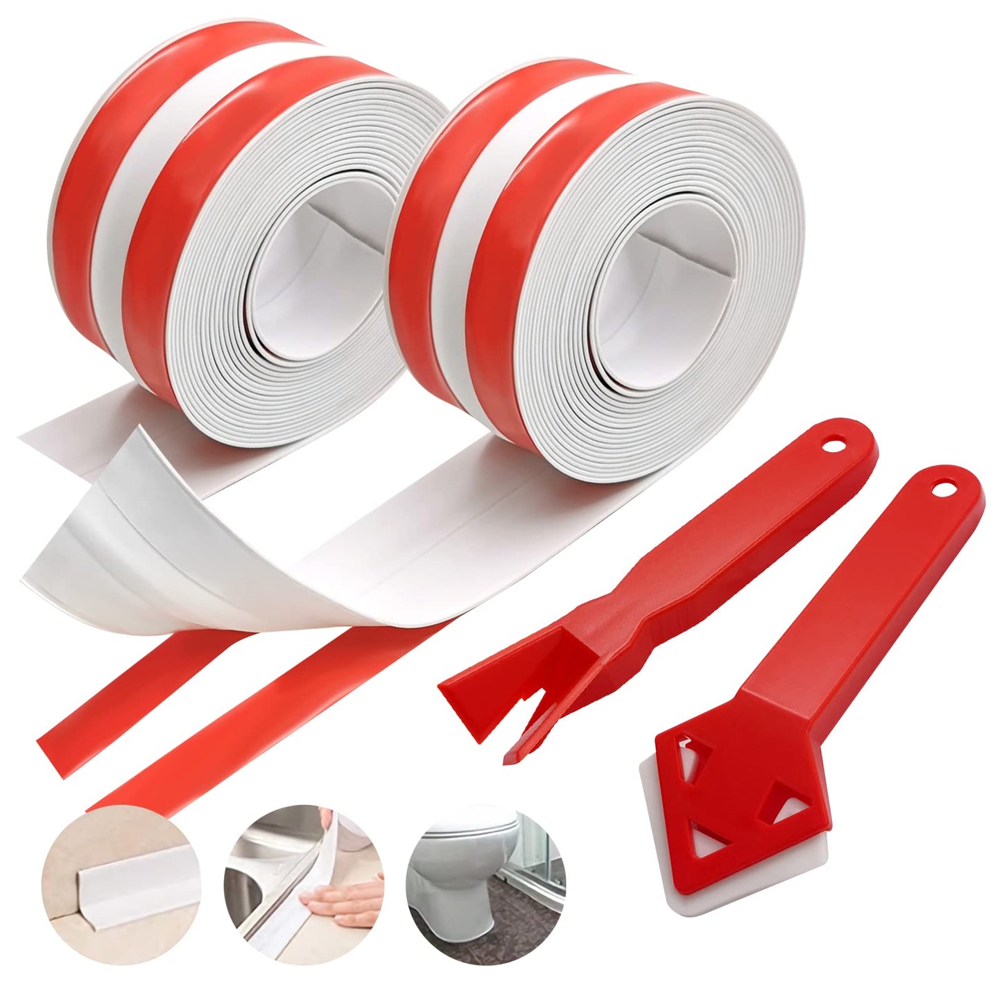 SNAILGARDEN 2 Rolls Bath Sealant Strip, Acrylic Adhesive Caulk Strip with 2-Strips Tapes, Waterproof Sealant Tape with 2Pcs Caulking Tools for