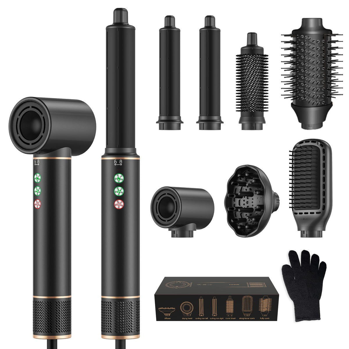Airbrush 7 in 1 Air Styler Hair Styler Magic Styler with Auto-Wrap Air Curler, Blow Dryer Brush, Hair Dryer Brush, Oval Brushes, Concentrator,