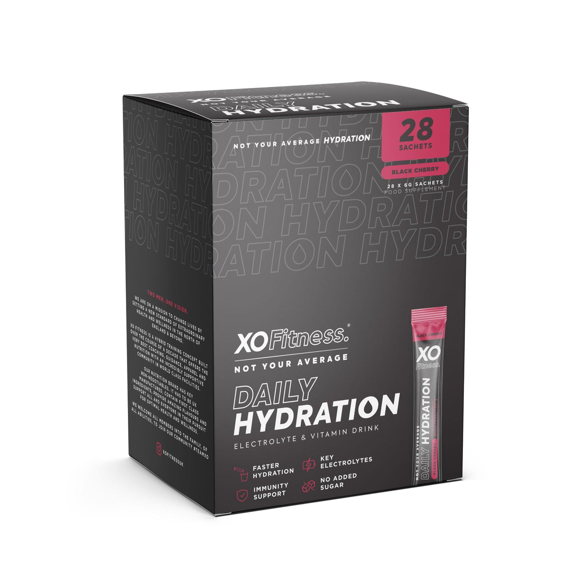 XO Fitness Hydration Sachets | Key Electrolytes | Immunity Support with Essential Vitamins | Zero Sugar & Low Calorie Hydration Multipliers | Black