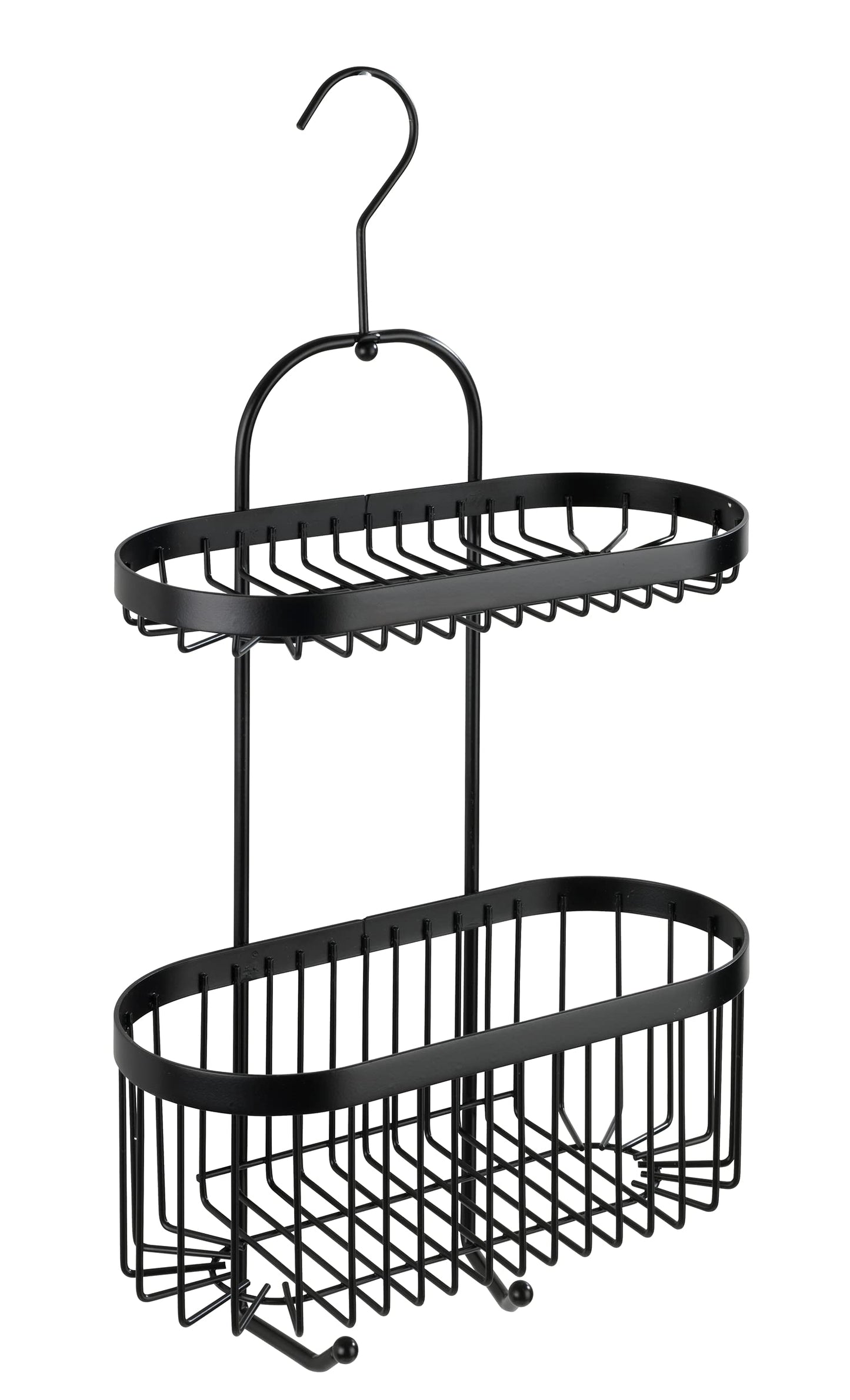 WENKO Classic Plus Black Steel Wall Shelf with Hooks, 35 x 10.5 x 12.5 cm, Black, 26,5 x 47 x 12,5 cm