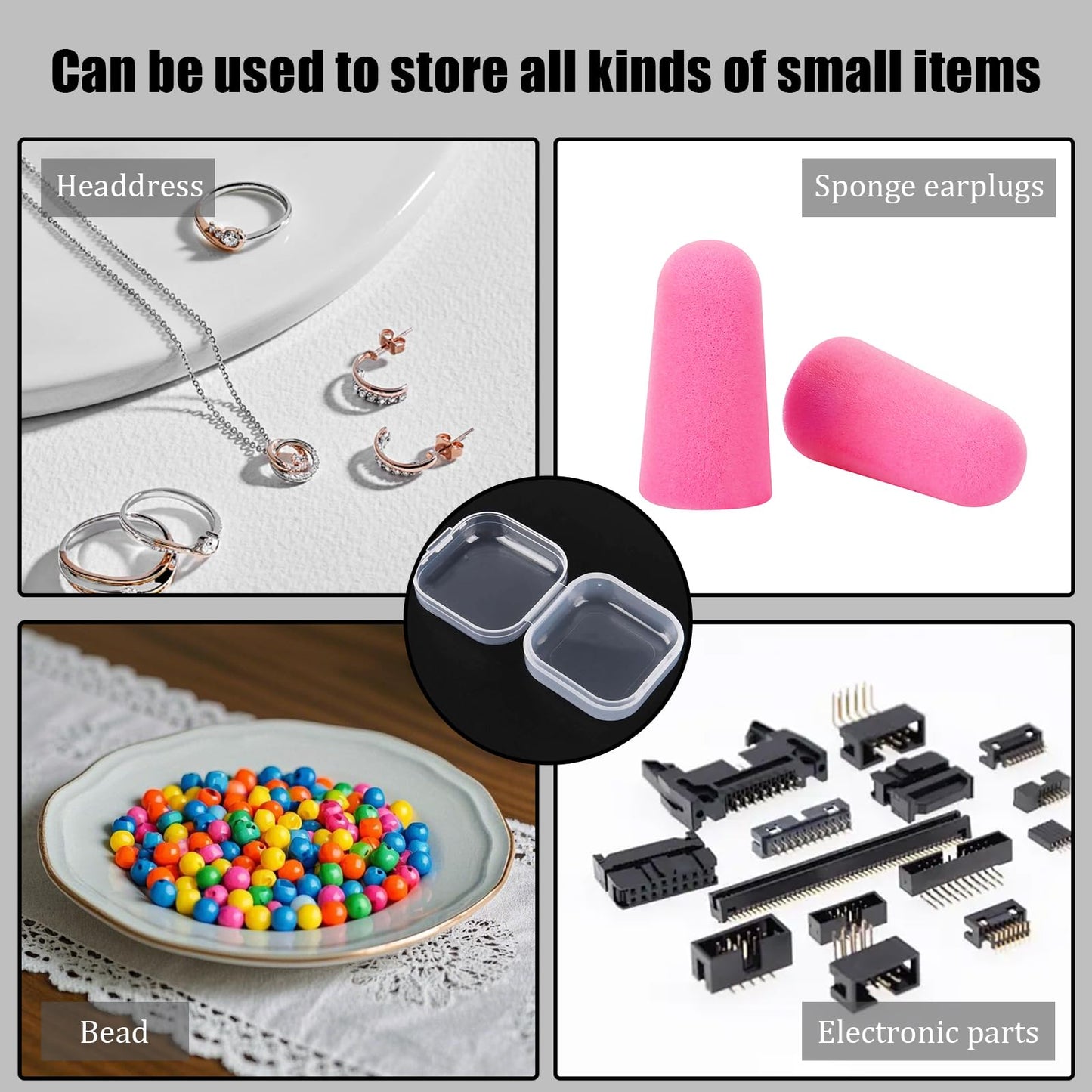 Sgphrzlt 80 PCS Small Clear Jewelry Containers, Mini Transparent Bead Storage Box with Hinged Lids, Stackable Trinket Holder Case for Small Items