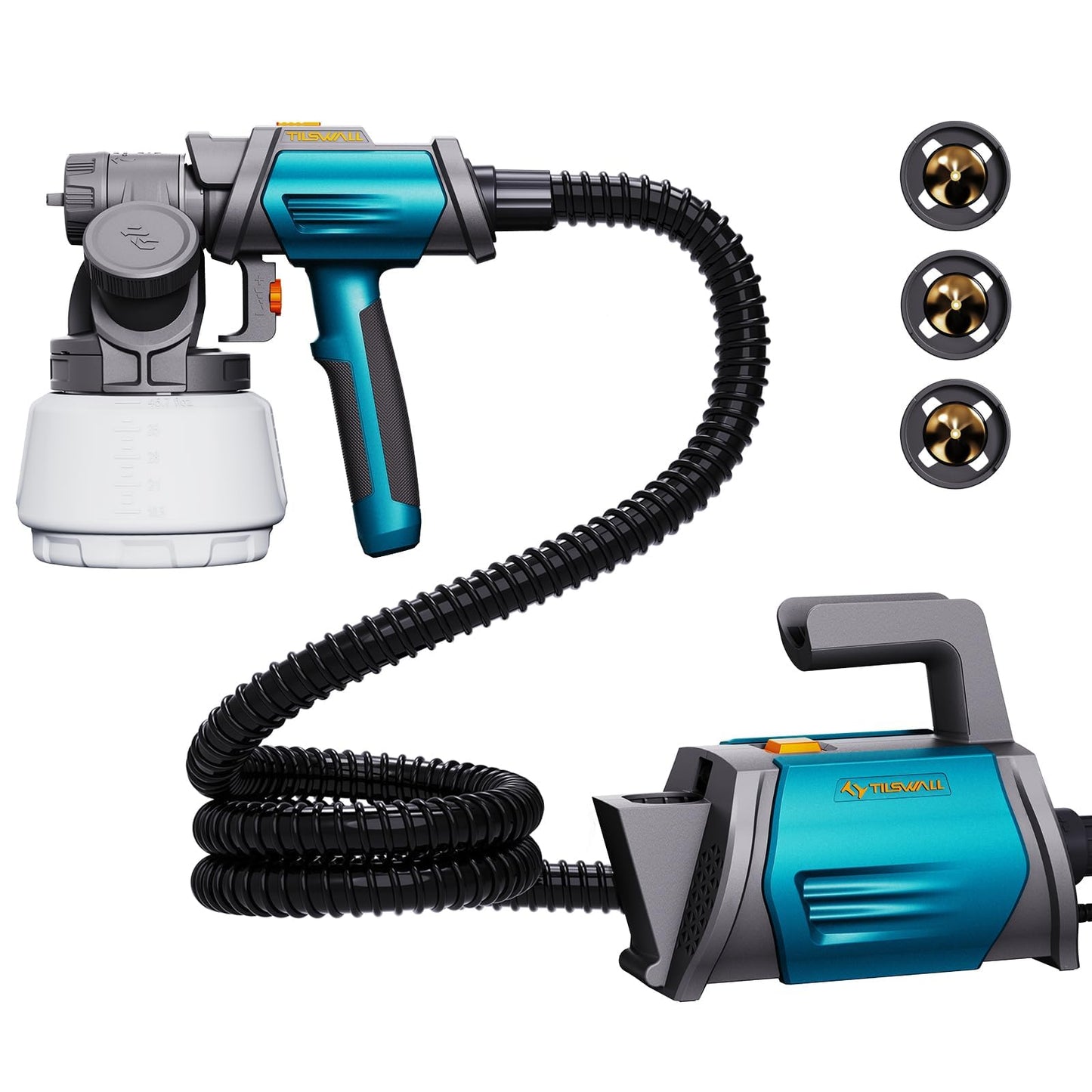 Tilswall Paint Sprayer 800W Electric Fence Paint Sprayer with 1300ml Container, HVLP Spray Paint Gun with 4 Nozzles and 3 Spray Modes for Fences,