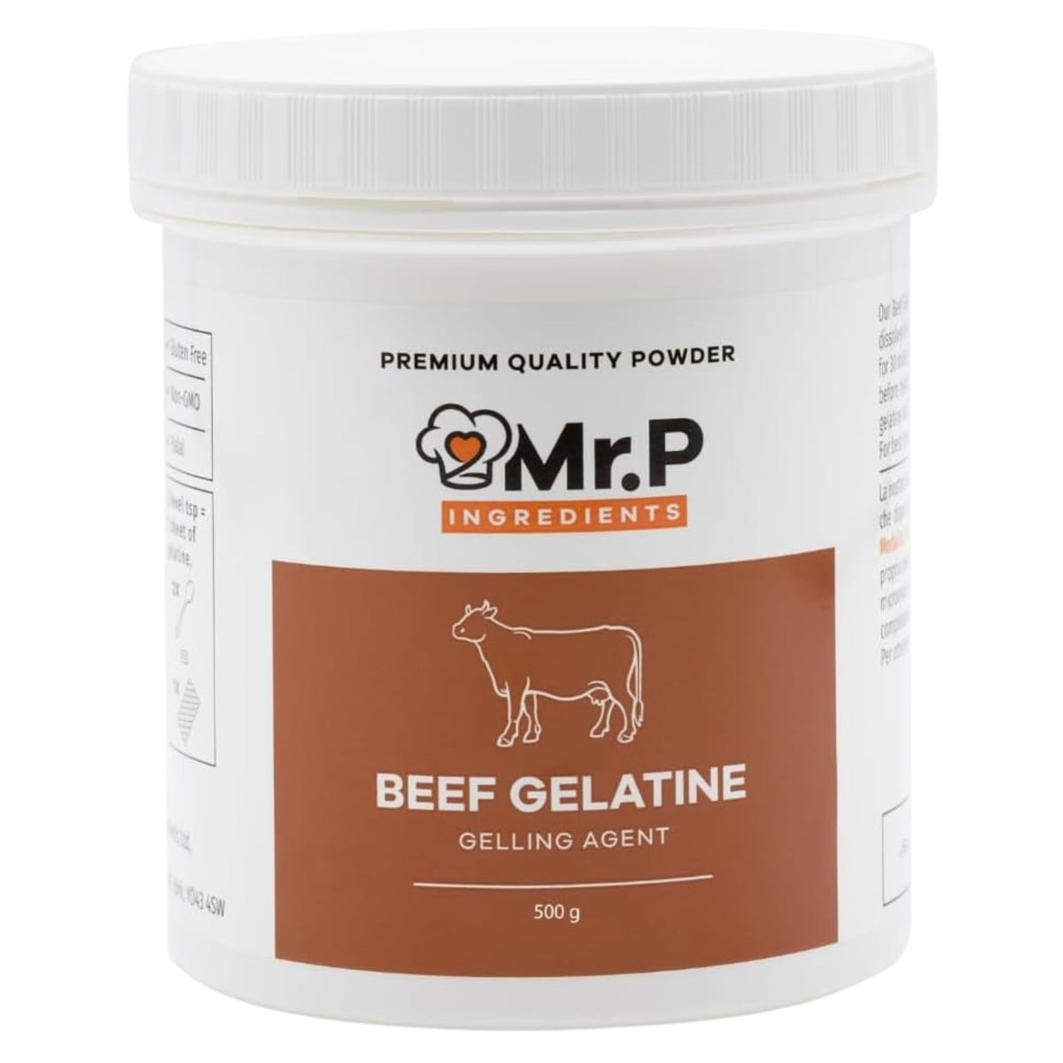 Mr.P Ingredients Beef Gelatine 500g 250 Bloom Powder Unflavoured Stabiliser Gelling Aerating Agent Instant Halal Gluten Free Non-GMO (Recyclable Pot)
