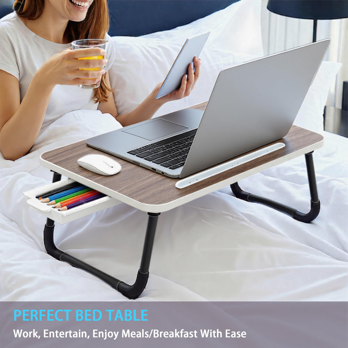 Small Lap Desk,Laptop Bed Desk 48 x30 cm for Breakfast in Bed, Work and Study, Home Office, Laptop Stand for Sofa、Couch、Bed, (Small Brown 48x30)