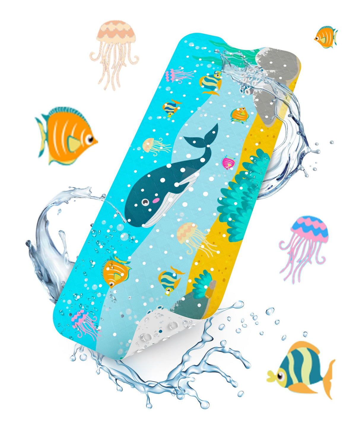 HITSLAM Baby Bath Mat Non Slip, Bathtub Mat Non Slip, 101 x 40cm Extra Long Bath Tub Mat for Kids, Bathroom Shower Mat with Suction Cups and Drain