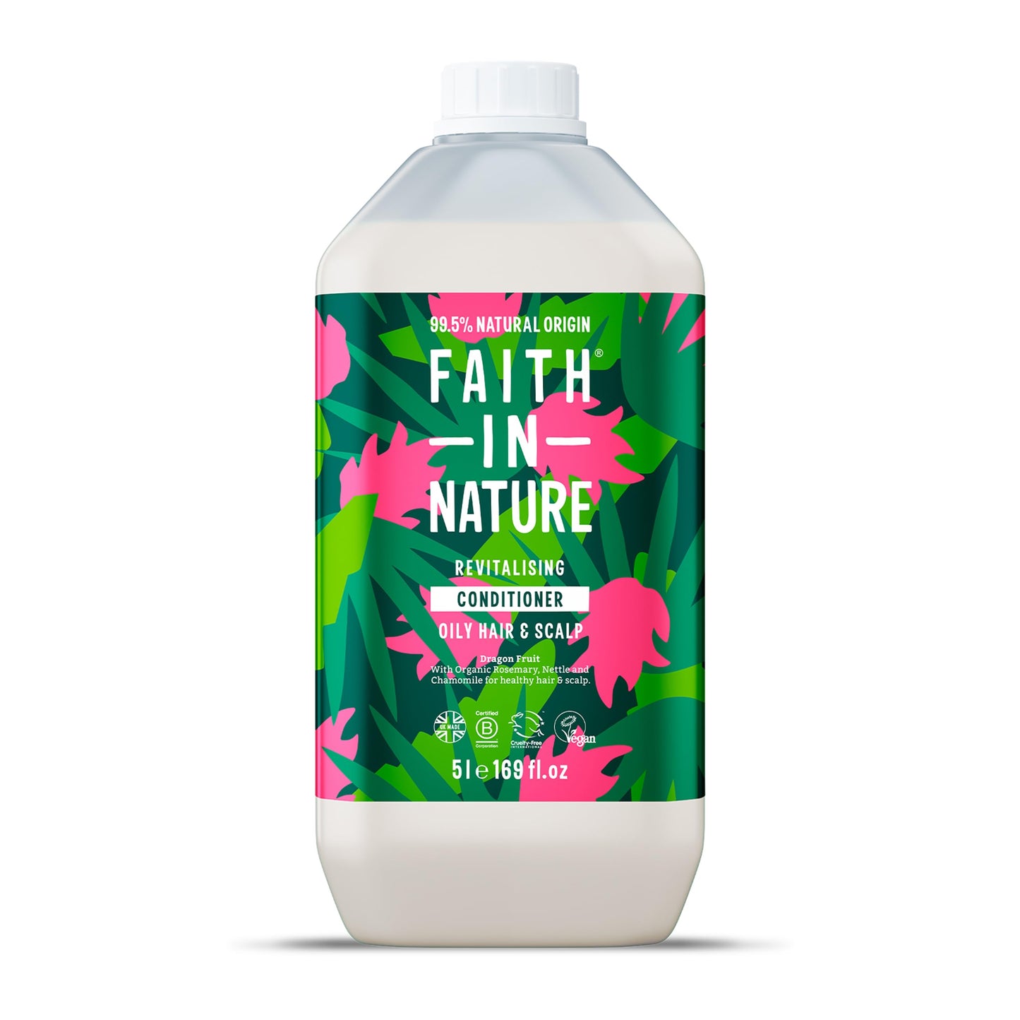 Faith In Nature Natural Dragon Fruit Conditioner, Revitalising for Oily Hair & Scalp, Vegan & Cruelty Free, No SLS, Silicones or Parabens, 5L Refill