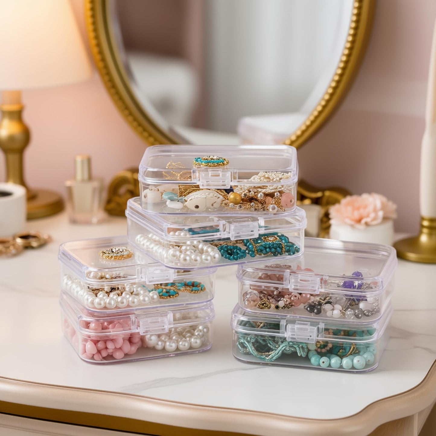 Thintinick 100 Pack Rectangular Clear Plastic Storage Containers Box with Hinged Lid for Beads and Other Small Craft Items (3.35 x 2.17 x 0.98 inch)