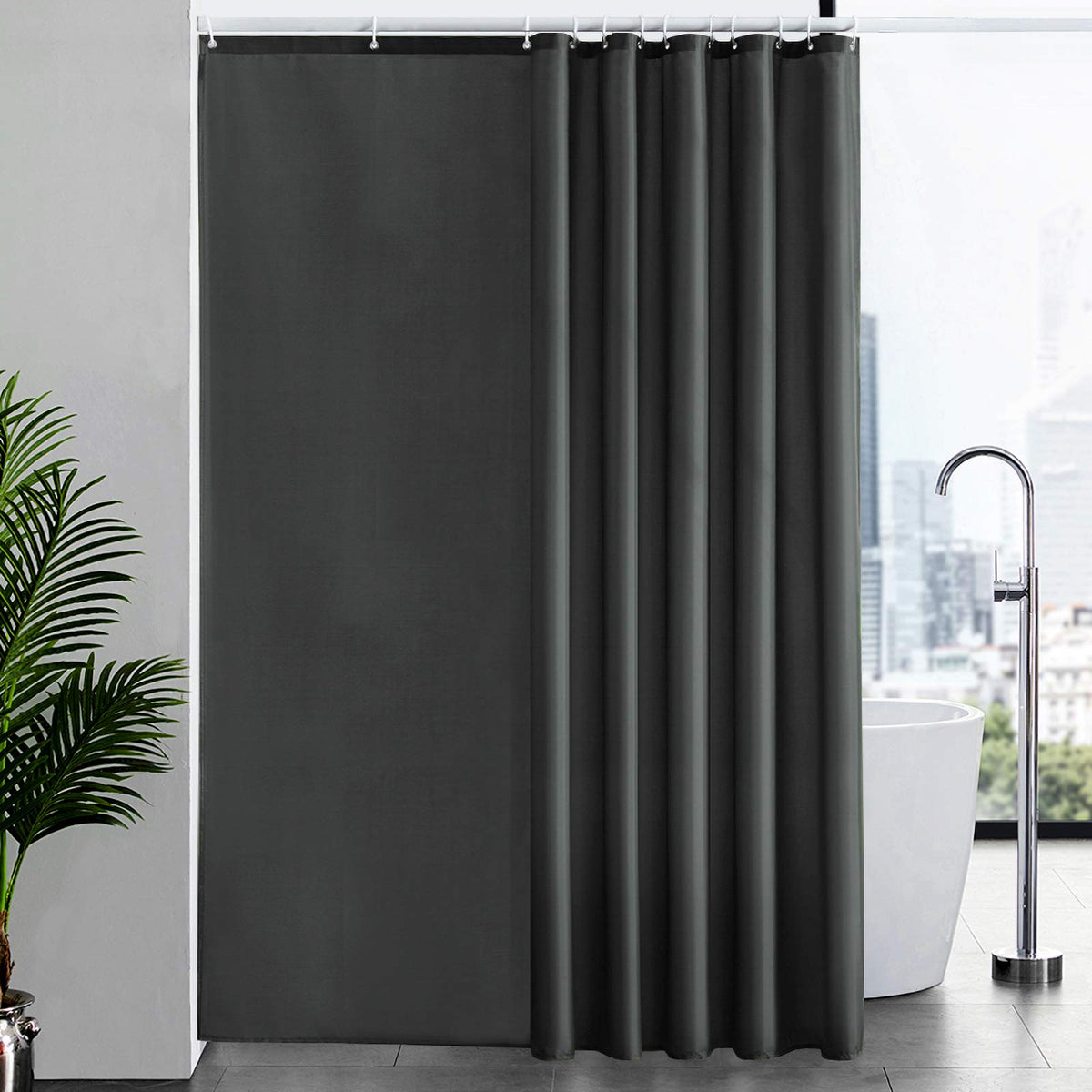 Furlinic Shower Curtain Mould Proof Resistant Wetroom Bathroom Polyester Fabric Shower Curtains Liner Waterproof Rustproof Washable Weighted with 12