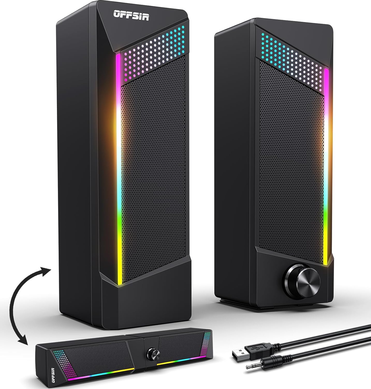 Computer Speakers, 2 in 1 PC Speaker, Gaming Speakers for PC Computer Laptop Desktop Monitor, RGB Speakers with Touch Sensitive Lighting, USB Powered