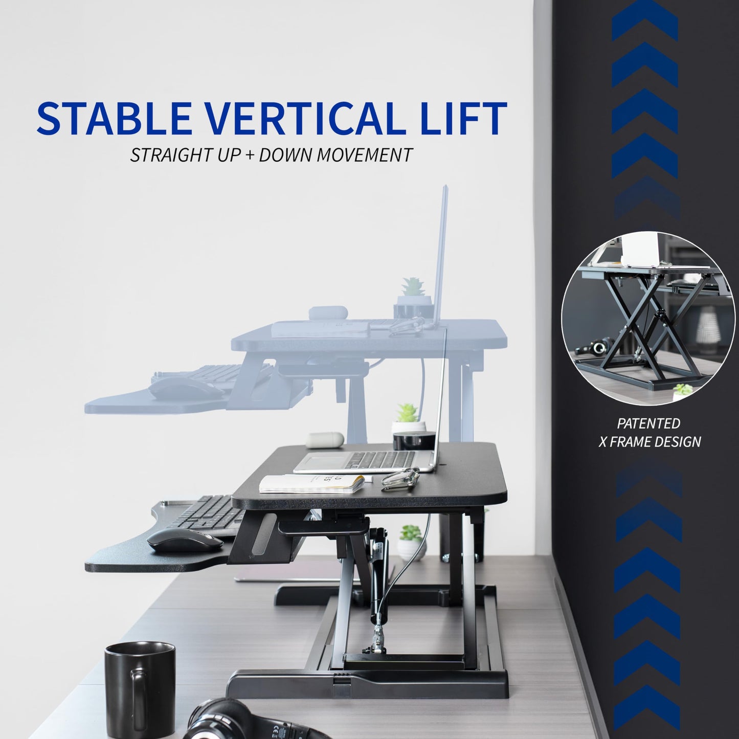 VIVO 81 cm Desk Converter, K Series, Height Adjustable Sit to Stand Riser, Dual Monitor and Laptop Workstation with Wide Keyboard Tray