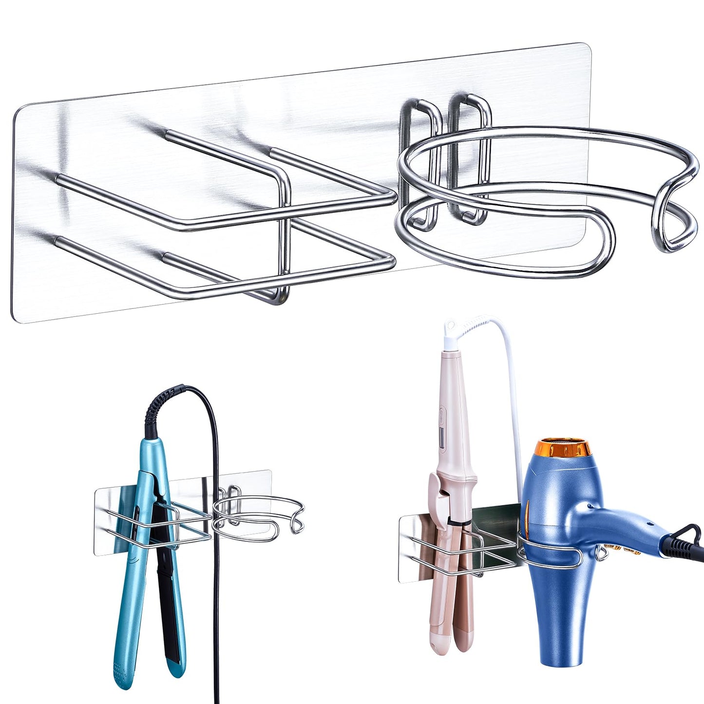Hair Dryer And Straighteners Holder, Hairdryer Holder Station Wall Mounted & Adhesive, Hair Straightener Holder for Bathroom Barber Shops Dressing