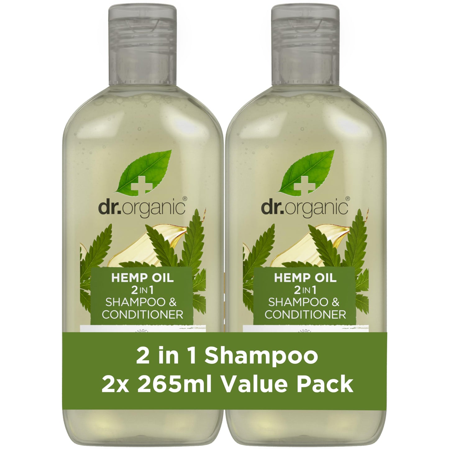 Dr Organic Hemp Oil 2 in 1 Shampoo and Conditioner Pack of 2 x 265ml, Paraben & Sulphate Free for Women & Men, Natural, Vegan, Organic