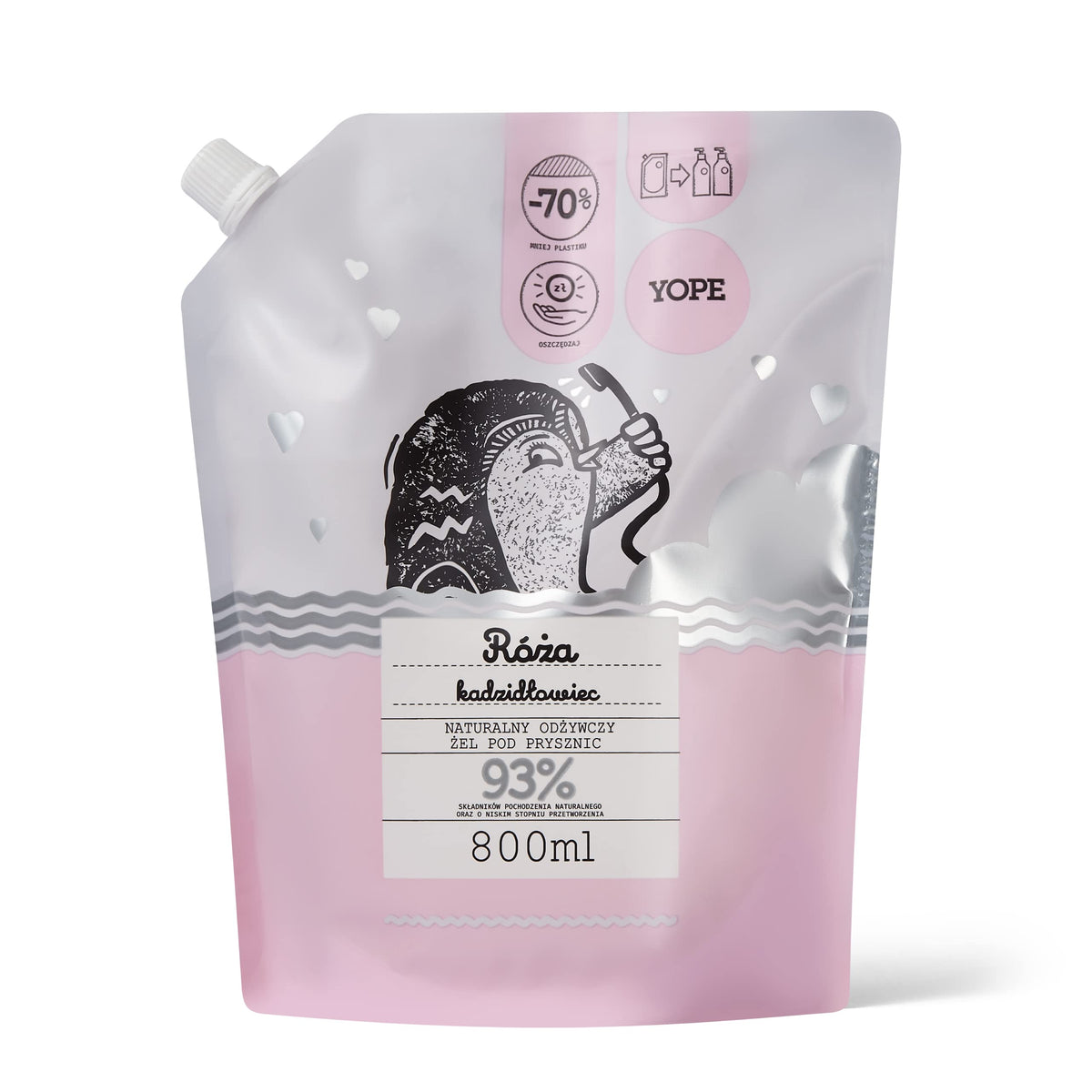 YOPE REFILL SHOWER GEL GENTLE, NEUTRAL PH 98% INGREDIENTS OF NATURAL ORIGIN VEGAN SCENT ROSE BOSWELLIA 800ml