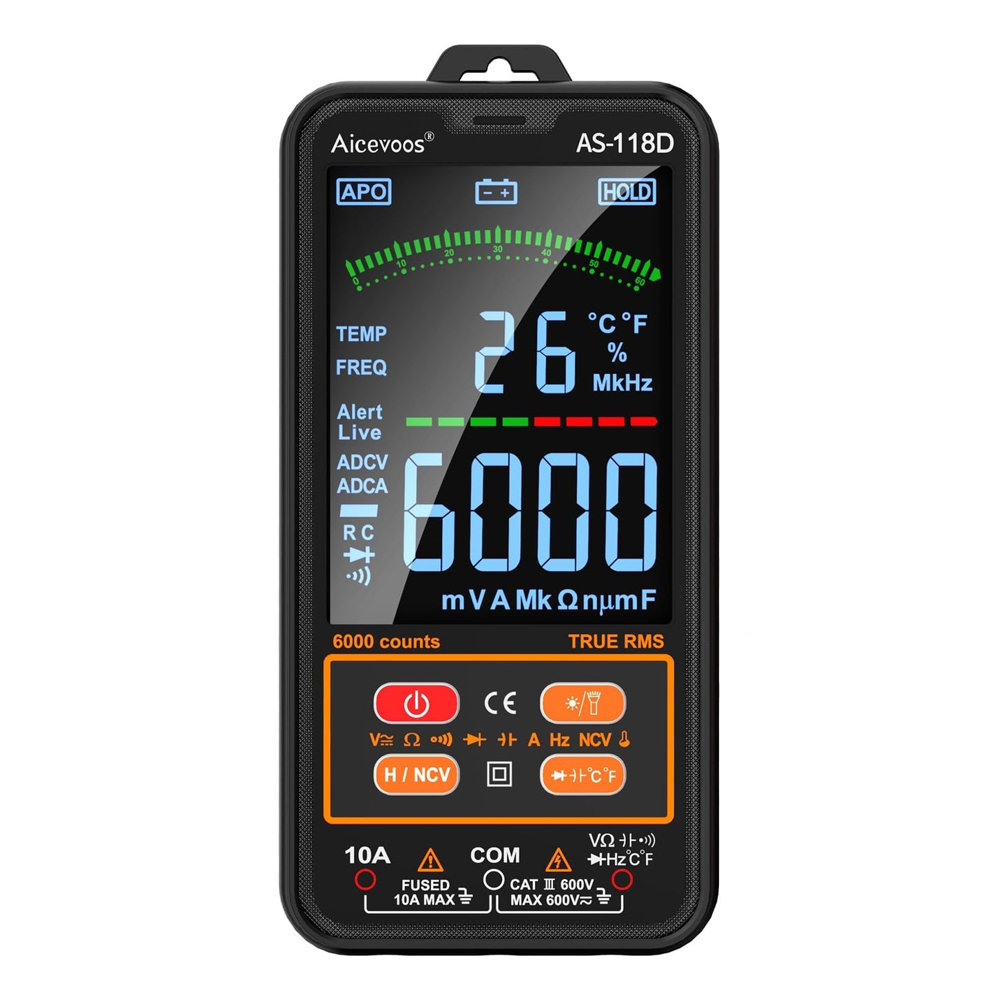 Aicevoos AS-118D Smart Digital Multimeter, Auto-Ranging Volt Meter with T-RMS, Multimeter Tester Measures AC/DC Voltage Current Capacitance Resistance