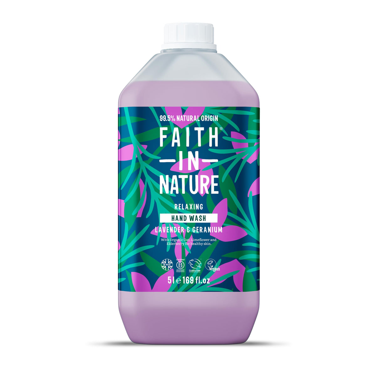 Faith In Nature Natural Lavender and Geranium Liquid Hand Wash, Relaxing, Vegan and Cruelty Free, No SLS or Parabens, 5 L Refill Pack