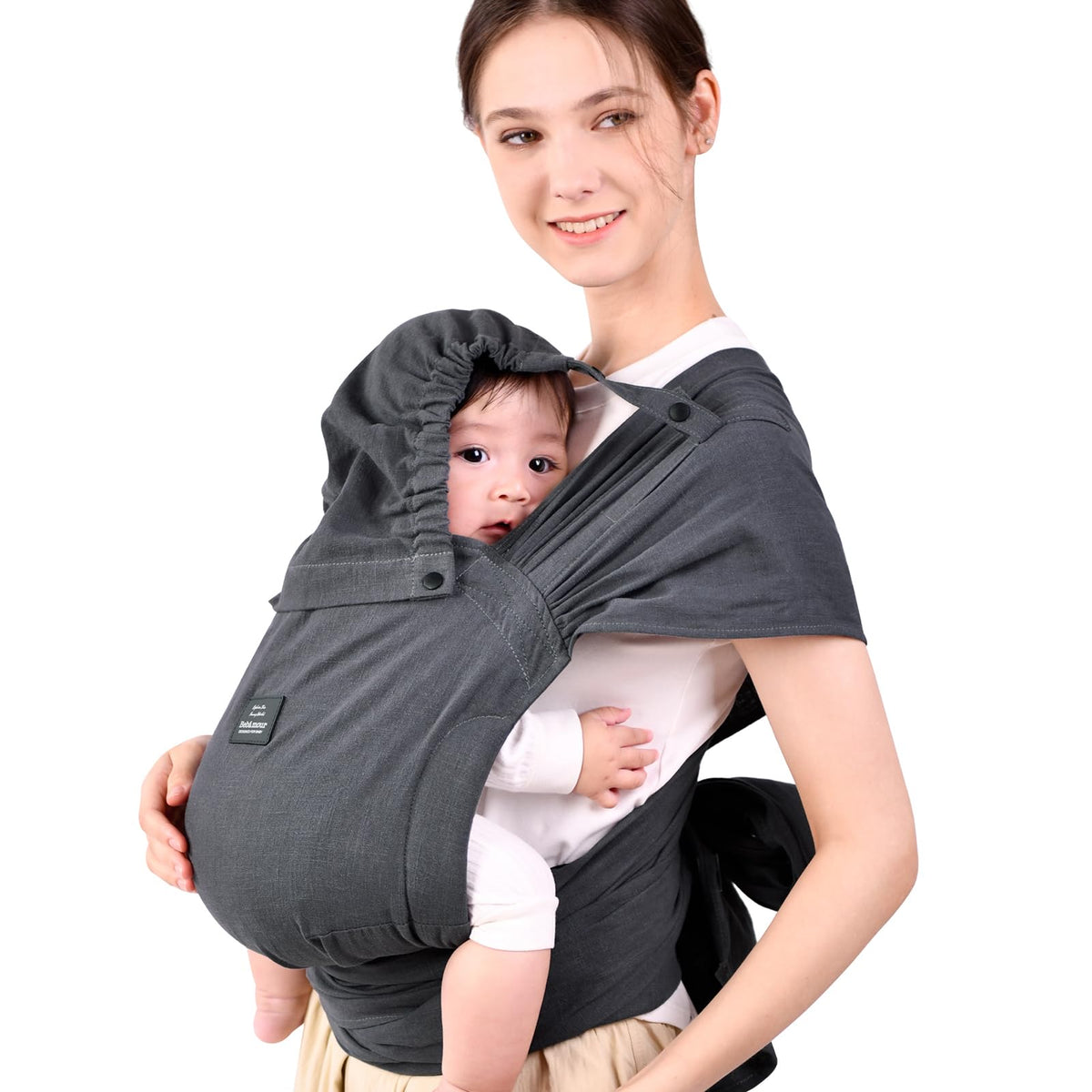 Bebamour Baby Carrier Newborn Ajustable One Size Baby Carriers Easy to Wear, Grey
