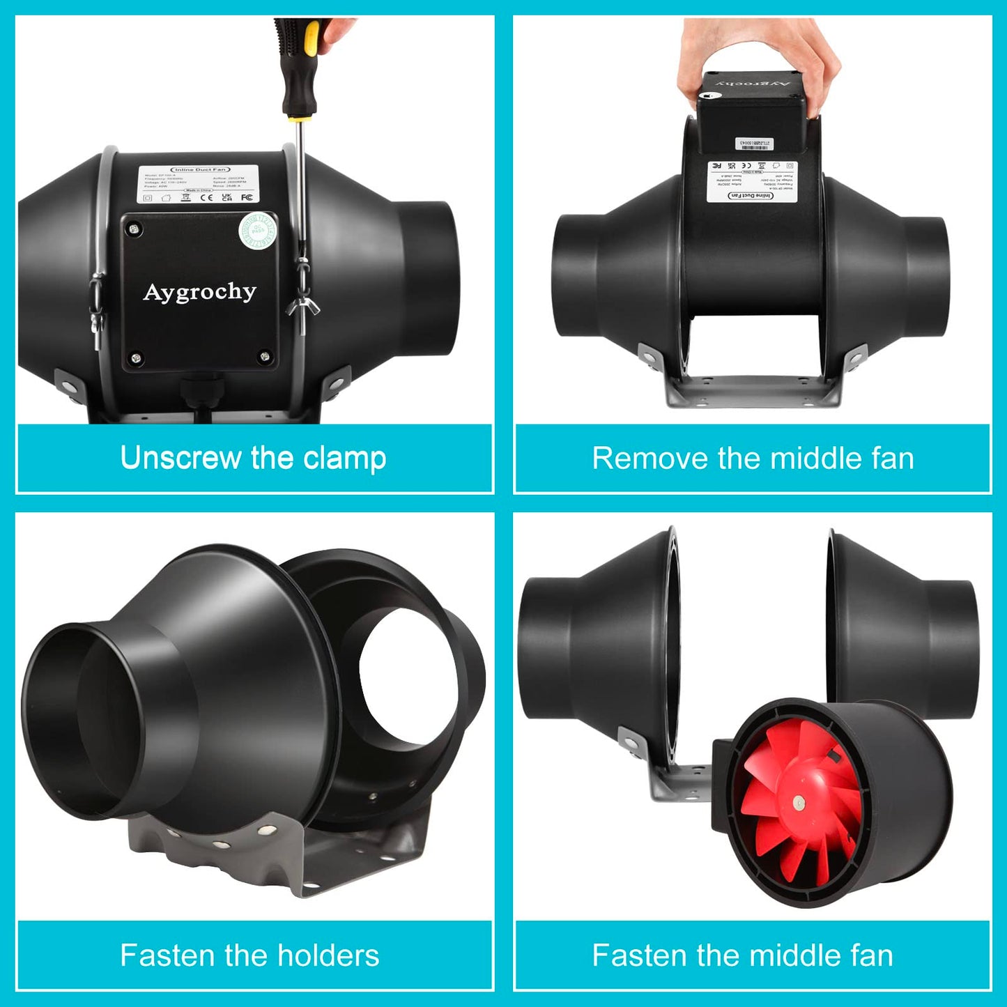 Aygrochy Quiet 4 Inch Inline Fan with Variable Speed Controller, Using for Heating Cooling Booster, Grow Tents, Hydroponics,Home use Ventilation and