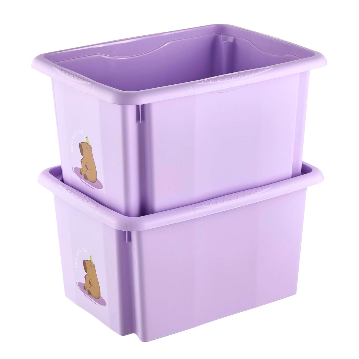 keeeper karolina storage box with lid, 15 l, rotatable and stackable, design: Capybara, for children, Violet (Soft Purple)