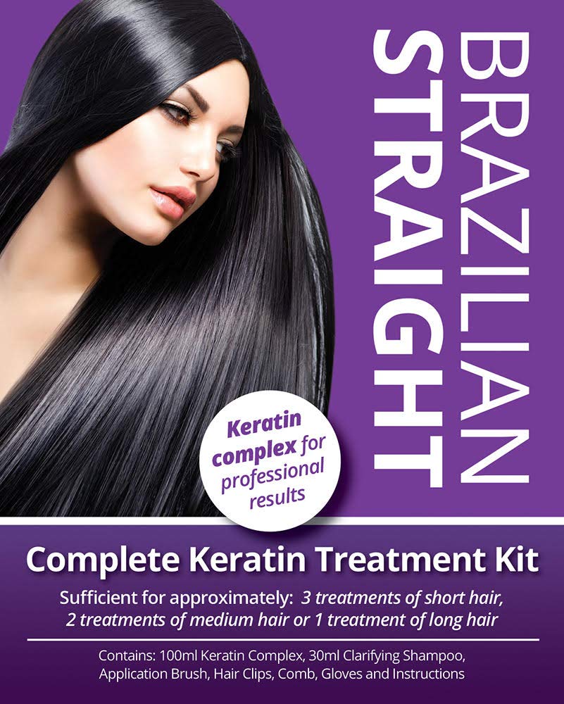 SALON QUALITY KERATIN WITH PROFESSIONAL RESULTS. Brazilian Straight, Purple Treatment Kit, 1-3 APPLICATIONS, Hair Straightening/Blow