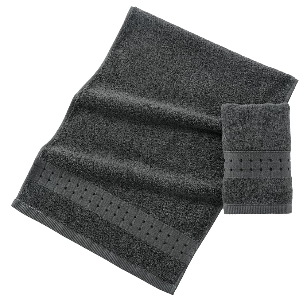 sense gnosis Grey Hand Towel Set of 2 Soft Absorbent Face Towels 100% Cotton Checkered Decorative Hand Towels for Bathroom Hotel Shower, 13 X 29 Inch