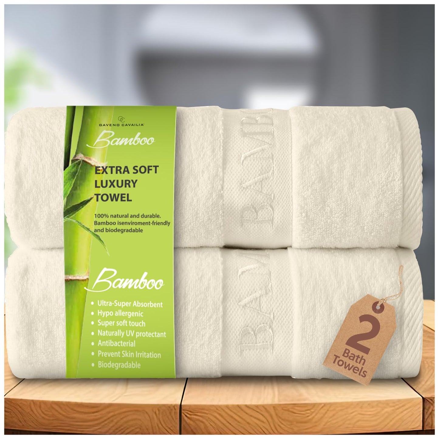 GC GAVENO CAVAILIA Large Bath Towel Bamboo Towels 2 Pack (70x120cm) - Highly Absorbent Quick Dry Towels (40% Cotton, 60% Bamboo) - Washable Bathroom