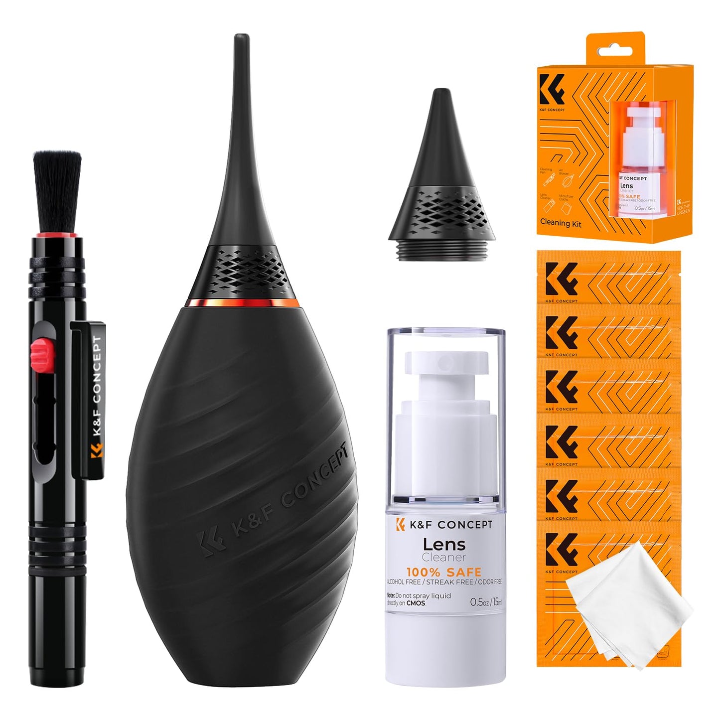 K&F CONCEPT 10-in-1 Camera Cleaning Kit with Lens Pen, Rocket Air Blower-Extension & Short Nozzle, Microfiber Cleaning Cloth, Cleaning Liquid for DSLR
