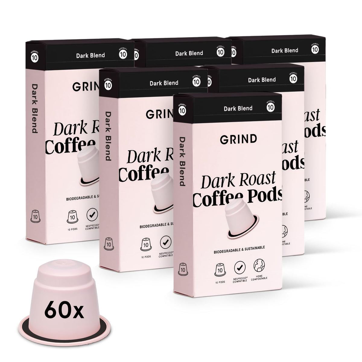 Grind Dark Coffee Pods ? Pack of 60 Biodegradable Capsules ? 100% Arabica ? Nespresso? Original Compatible Capsules ? Home Compostable ? Barista