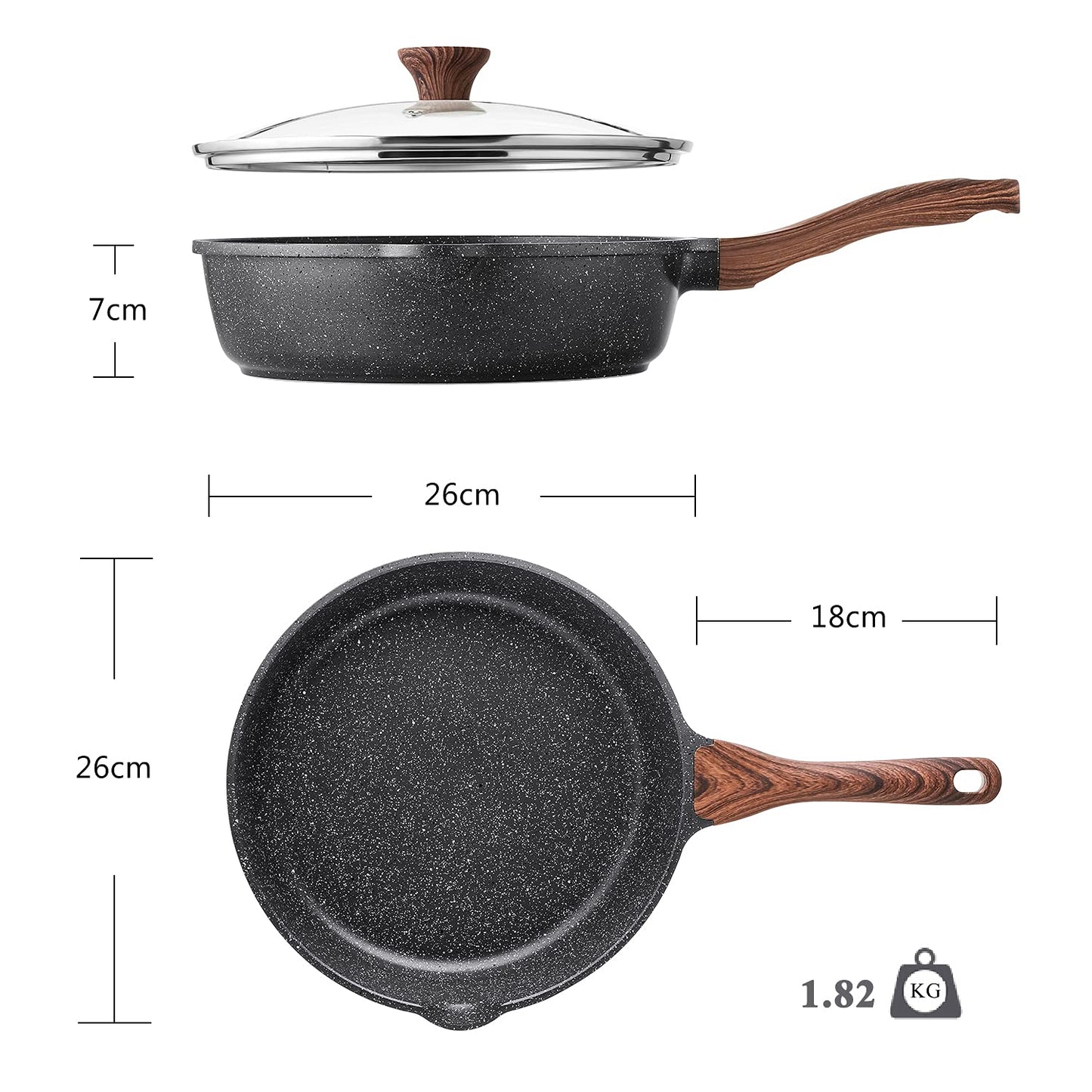 SENSARTE Nonstick Deep Frying Pan Skillet, 26 cm/4 Litre Frying Pan with Lid, Stay-Cool Handle, Chef Pan Healthy Stone Cookware Cooking Pan, Induction