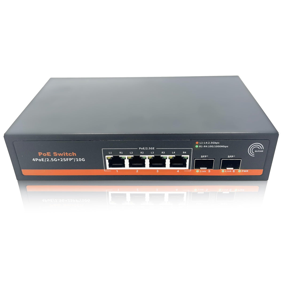 Elfcam? - 10Gb PoE Fiber Optic Switch, with 2 Ports 10G SFP+ and 4 Ports 2.5 Gigabit Ethernet RJ45 PoE, Plug & Play Unmanaged (2x10G SFP+, 4x2,5G RJ45