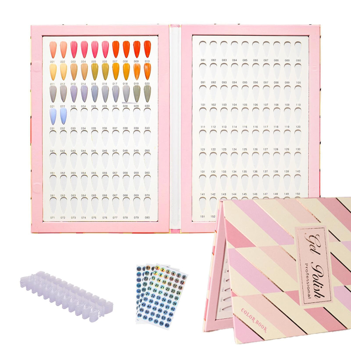 Acycoin2A Nail Colour Chart with 160 Colours and 240 Nail Tips, Colour Chart for UV Gel Nail Polish (B)