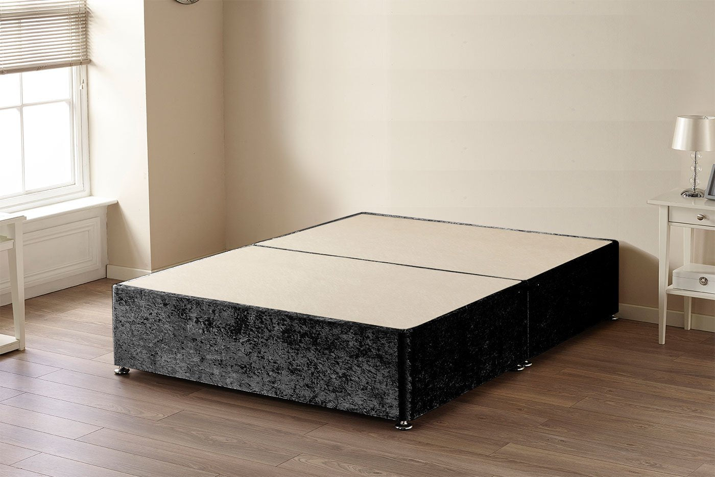 WINDSOR Velvet Divan Base, Fabric, Black, King, 2-Piece