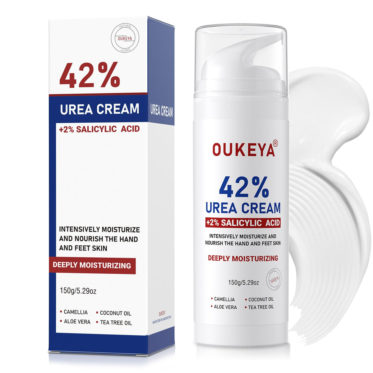 OUKEYA Urea Cream 42% plus Salicylic Acid 2% Intensive Repair Treatment for Cracked Skin on Hands, Heels, Elbows, and Lips - Relief for Dry Feet -