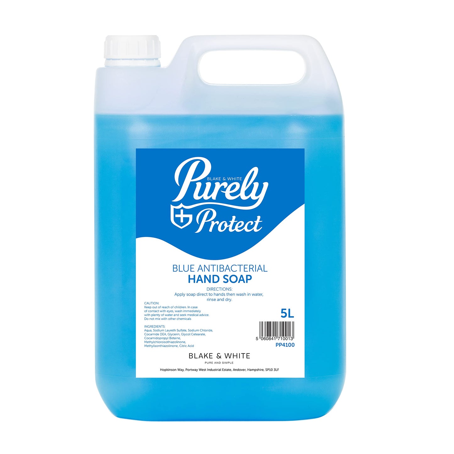 Blake & White Antibacterial Hand Soap 5L - Purely Protect Blue Handwash Liquid Soap for Home, Office, Kitchens and Washrooms - Lightly Scented Hand