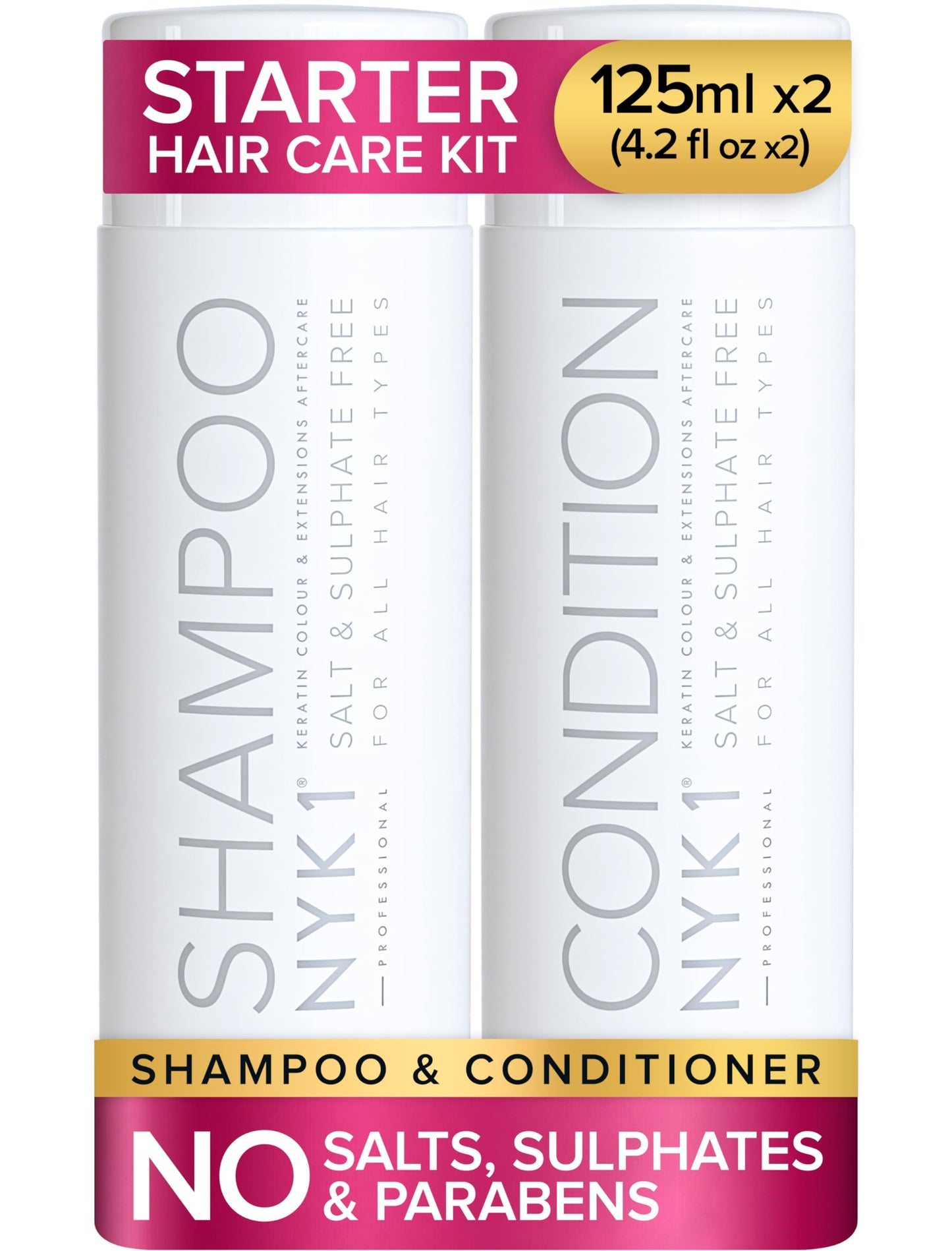 NYK1 Salt & Sulphate Free Hair Shampoo And Conditioner (Starter Set - 125ml x2) Sulfate Free Shampoo And Conditioner Sets For Extensions, Colour &