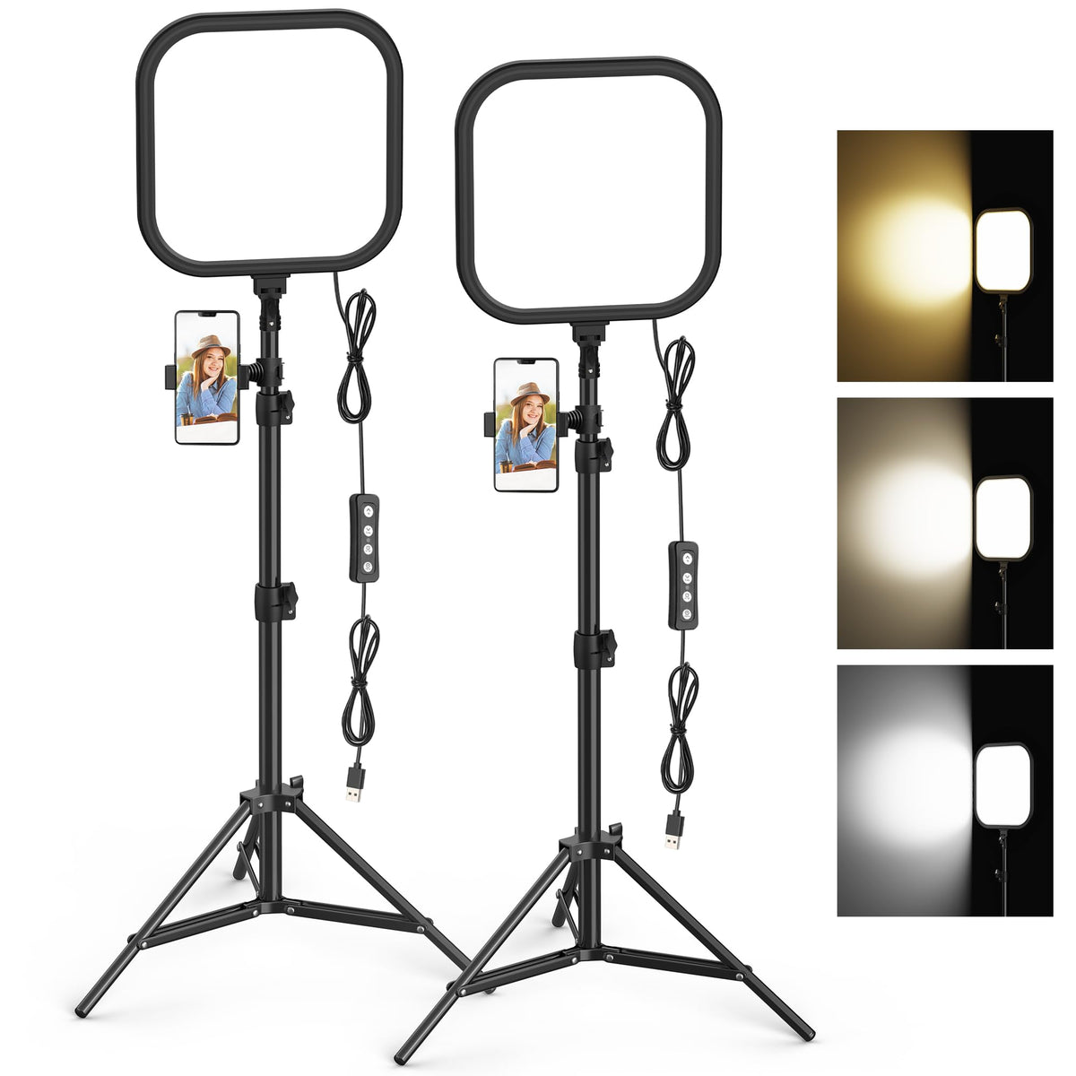 Hagibis - Set of 2 LED Video Lights, 15W Photography Lighting Kit, 78 Inch Dimmable Studio Lights with Tripod, 2500-8500K Flux Light for Video