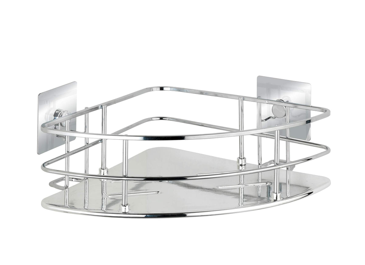 WENKO Turbo-Loc Quadro Stainless Steel Corner Shelf Shower Caddy Fixing No Drilling Required 27.5 x 10 x 19.3 cm Chrome