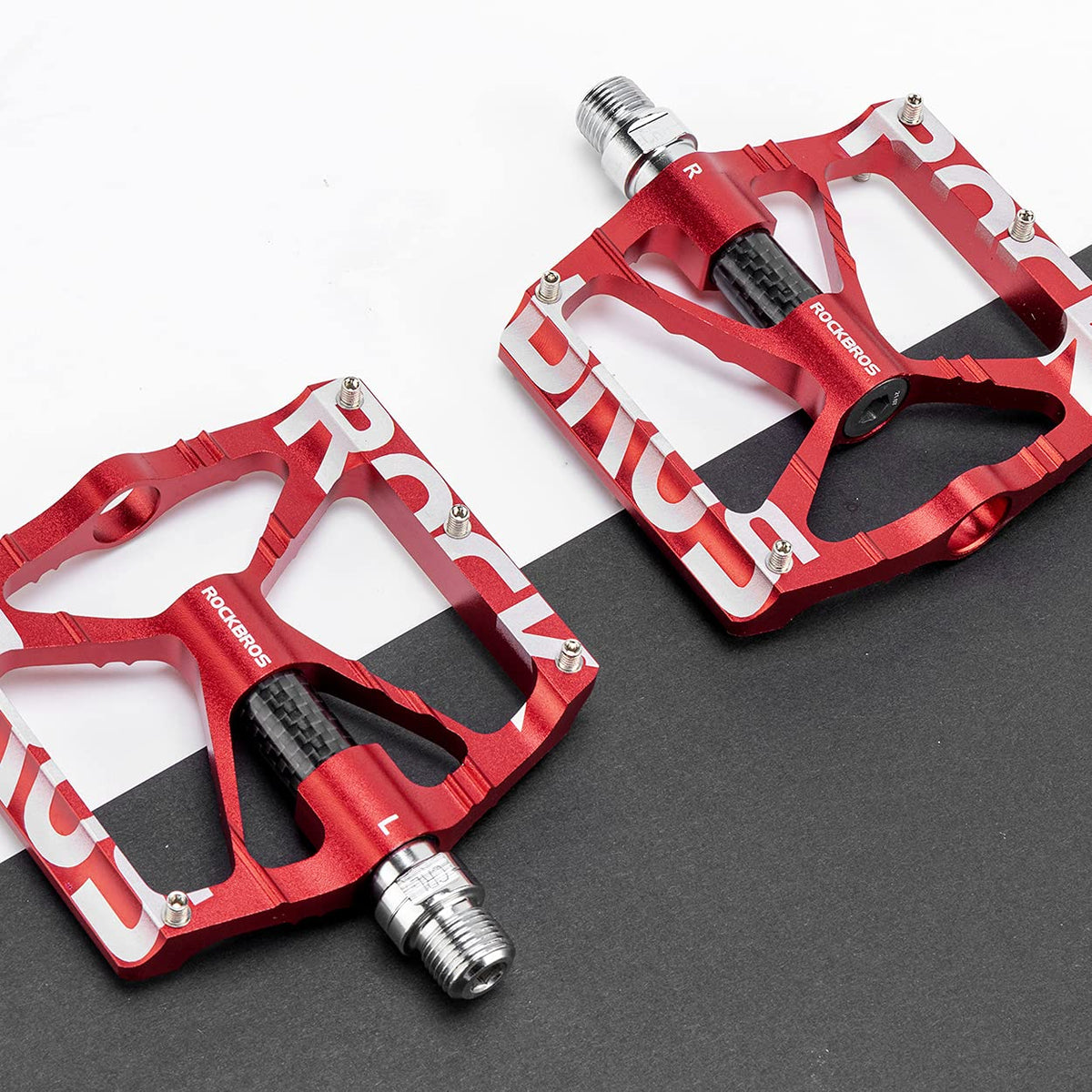 ROCKBROS Bicycle Pedals 9/16 "Aluminum Alloy MTB Pedals With Sealed Bearings Non-slip Pedals Red